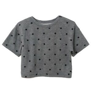 Flirtitude Cropped Short Sleeve Star Graphic Crewneck Gray Jersey Sweatshirt🩶⭐️